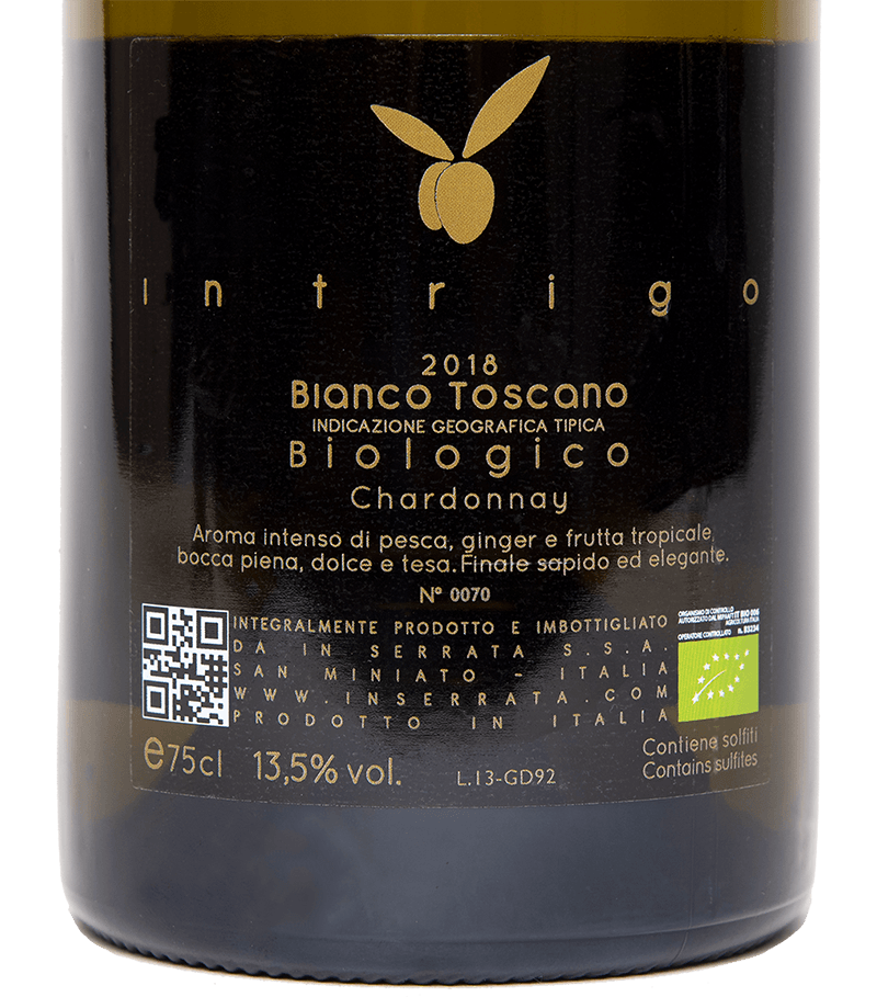 Intrigo vino bianco chardonnay biologico san miniato
